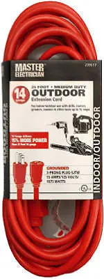 02407Me 25' 14/3 Sjtw-A Red 15A In/Out Extension Cord 1