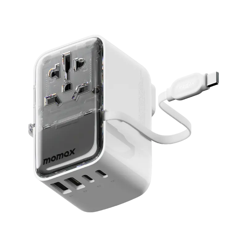 1-World+ Flow 4-Port Travel Charger With Built-In Usb-C Cable 35W 1