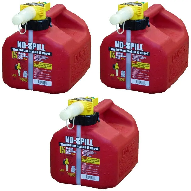 (3) Ea No Spill 1415  1-1/4 Gallon Carb Compliant Gas Gasoline Fuel Cans 1