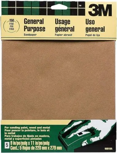 3M 9001Na 5-Count Pack Of 9" X 11" 150-Grit Aluminum Oxide Sandpaper 1