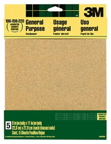 3M 9005Na 5-Count Pack Of 9" X 11" Assorted Grit Aluminum Oxide Sandpaper 1