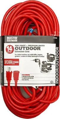 4 Ea 02409Me 100' 14/3 Sjtw-A Red 13A Extension Cords 1