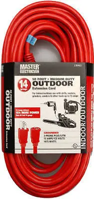 4Ea 02408Me 50' 14/3 Sjtw-A Red 15A I/O Extension Cord 1