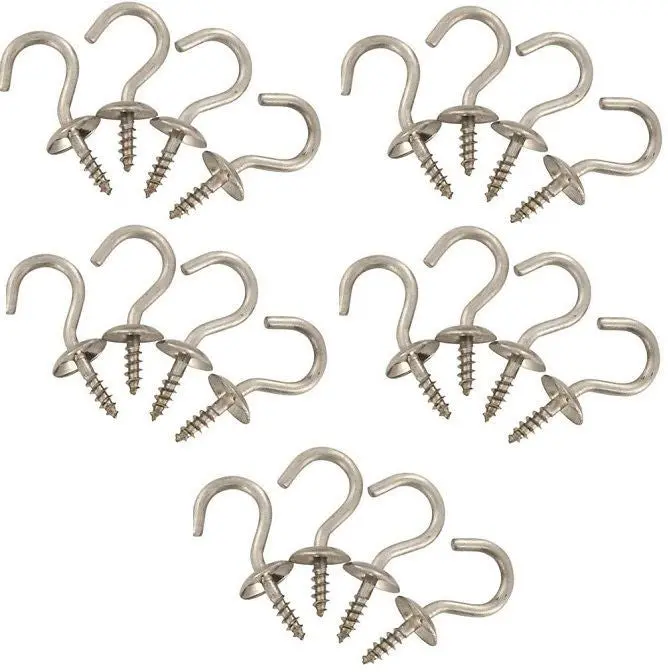 (5) National Mfg N348-433 4 Packs 3/4" Stainless Steel Screw In Cup Hooks 1