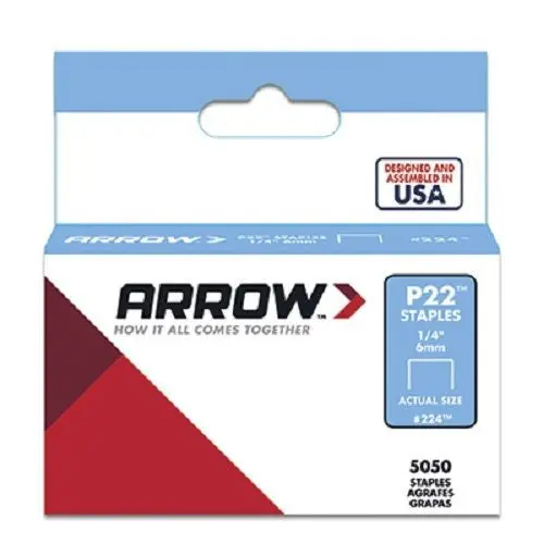 Arrow 224 (5050) Pack 1/4" 6Mm Staples For P22 Plier Staple Gun - Quantity Of 60 1