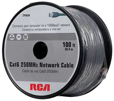Audiovox Tph634 100' Gray Cat6 Cat-6 250Mhz 10Gbaset Network Connection Cable 1