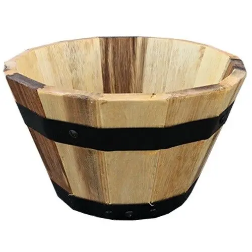 Avera Awp304100 10" X 6" Acacia Wood Barrel Planter 1
