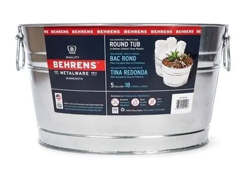 Behrens 0Gs 5-Gallon Round Galvanized Weatherproof Steel Tub With Handles 1