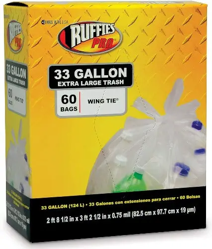Berry 1124909 Ruffies Pro 60-Count 33 Gallon .75 Mil Clear Trash Garbage Bags - Quantity Of 4 1