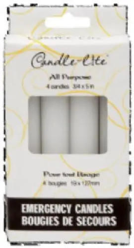 Candle Lite 4432595 4-Count Pack Of 3/4" X 5" White Household Emergency Candles - Quantity Of 36 1