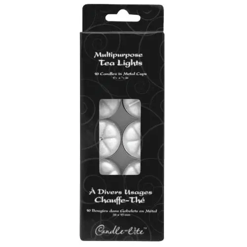 Candle-Lite 4542595 10-Count Pack Of White Unscented Tea Light Candles 1