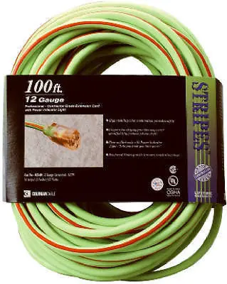 Coleman 02549-88-54 100' 12/3 Sjtw Outdoor Extension Cord In Neon Lime Green 1