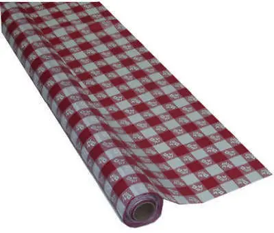 Creative # 72088 40" X 100' Red & White Gingham Plastic Party Table Roll / Cover - Quantity Of 1 1