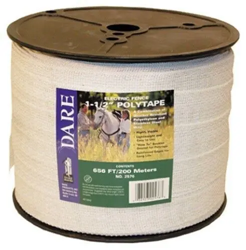 Dare 2576 1.5" Inch X 656' Foot Roll Of White Poly & 15-Wire Stainless Steel Electric Fence Tape 1