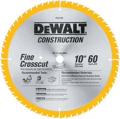 Dewalt Dw3106 10" 60 T Fine Crosscut Circular Saw Blade 1