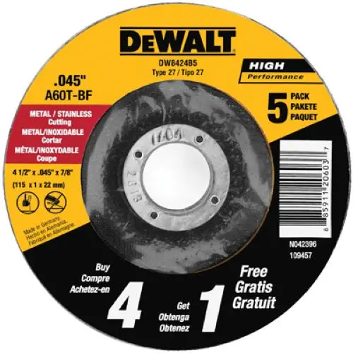 Dewalt Dw8424b5 5-Pack 4.5" X .045" X 7/8"  Metal Cutting Wheel - Quantity Of 6 1