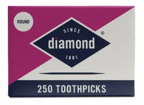 Diamond 535376822 250 Count Box Of Round Wooden / Wood Toothpicks - Quantity Of 36 1