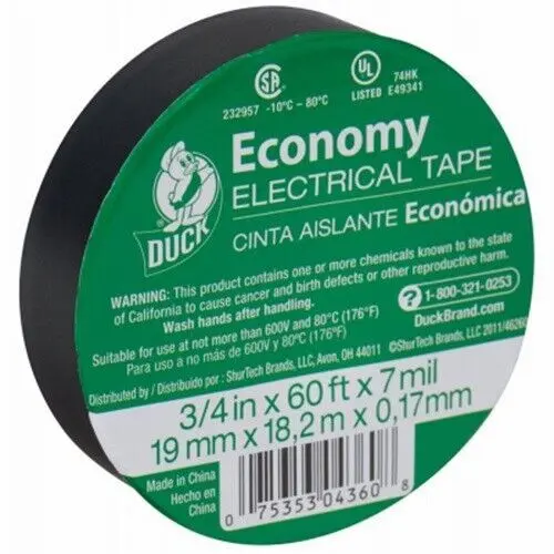 Duck 299006 3/4" X 60' Economy Black Vinyl Flame Retardant Electrical Tape 1