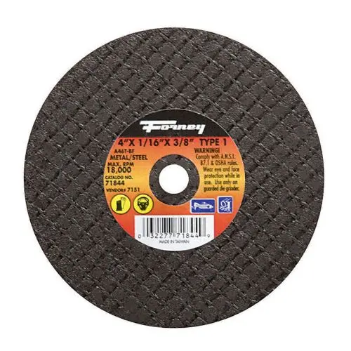 Forney 71844 Aluminum Oxide 4" X 1/16" X 3/8" Cutoff Cutting Wheel For Steel 1