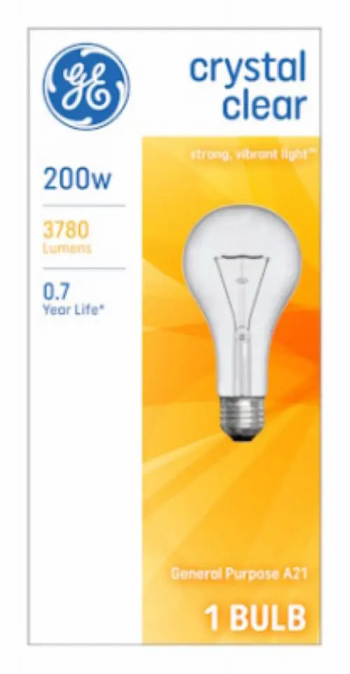 Ge 16069 200 Watt A21 Crystal Clear Soft White General Purpose Light Bulb 1