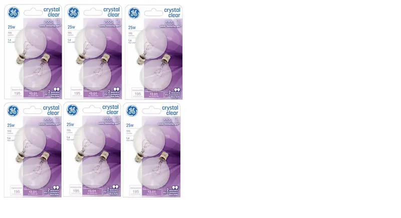 Ge 17722 2 Pack 25 Watt Crystal Clear Globe Incandescent Light Bulbs W Candelabra Base 1