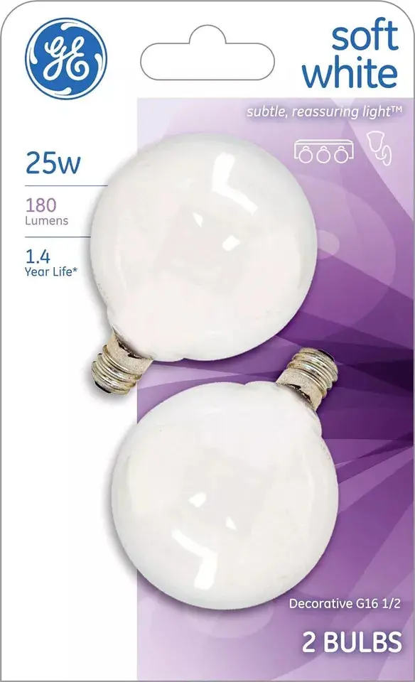 Ge 31107 2-Count Pack Of 25 Watt 180 Lumen Medium Base Globe Light Bulbs 1