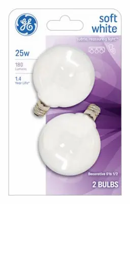Ge 44412 Incandescent Globe Light Bulbs Lamps White 2-Pack 25 Watt 1