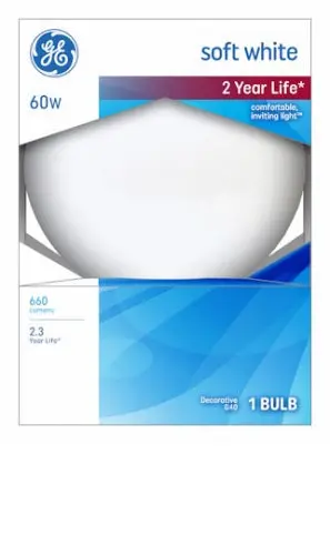 Ge 49780 60 Watt Incandescent White Globe Light Bulb Lamps 5 Inch Diameter 1