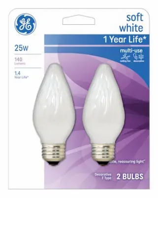 Ge 75338 Soft White Flame Shape 25 W Light Bulb 2Pack Incadescent Ceiling Fan Candelabra Lamps 1