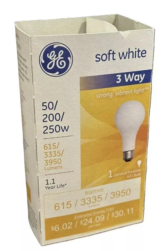 Ge 93130573 50/200/250 Watt Soft White 3-Way Light Bulb 1