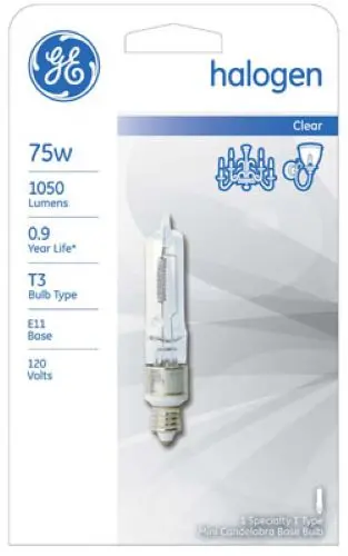 Ge Lighting 12715 75-Watt 120V E11 T3 Halogen Mini Candelabra Tube Light Bulb 1