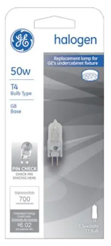 Ge Lighting 97665 Q50g8/Scd 50-Watt 120V Quartz Halogen Lamp G8, T4, 2 Pin Light Bulb 1
