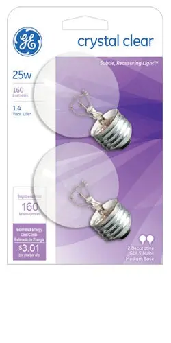 Ge2pk25w Clear Globe Lamp Incandescent Light Bulbs 25Watt 2 Packs #31106 1