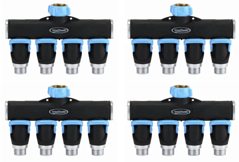 Green Thumb 357Gtdi Metal Full Flow 4-Way Garden Hose Faucet Splitter With Shut Offs - Quantity Of 4 1