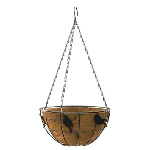 Green Thumb 84252Gt 14" Black Round Steel Hanging Basket Planter With Bird Design - Quantity Of 6 1