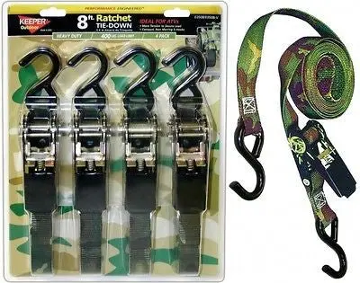 Hampton Keeper # 03508-V  4 Pack  8', Camouflage Ratchet Strap Tie Downs 1