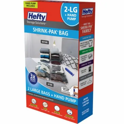 Hefty Hft-7090463 2-Pack Of Large Shrink-Pak Vacuum Storage Bags & Hand Pump 1