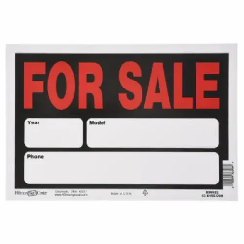 Hillman 839932 8" X 12" Black & Red Automobile For Sale Sign - Quantity Of 6 1