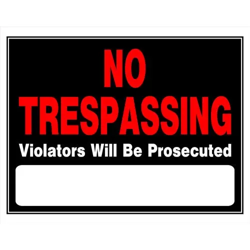 Hillman 840040 15" X 19" Jumbo Plastic No Trespassing Violators Will Be Prosecuted Sign - Quantity Of 96 1