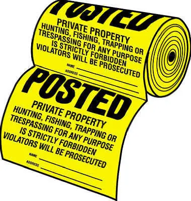Hillman 845771 100 Count Roll Of "Posted Private Property" Yellow & Black Tyvek Signs - Quantity Of 3 1