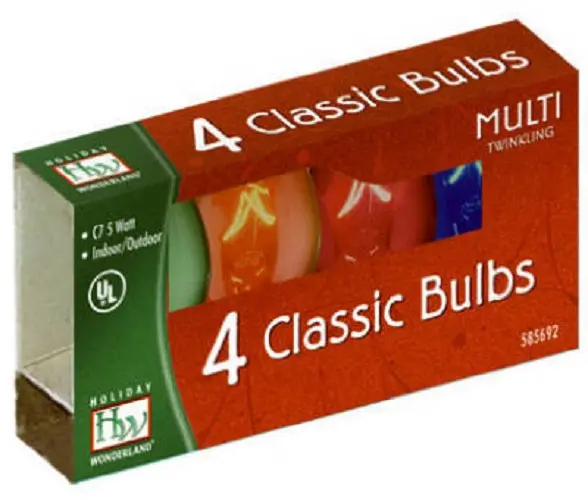 Holiday Wonderland 1047-88 4 Pack C7 Multi Transparent Twinkle Christmas Light Replacement Bulbs - Quantity Of 25 1