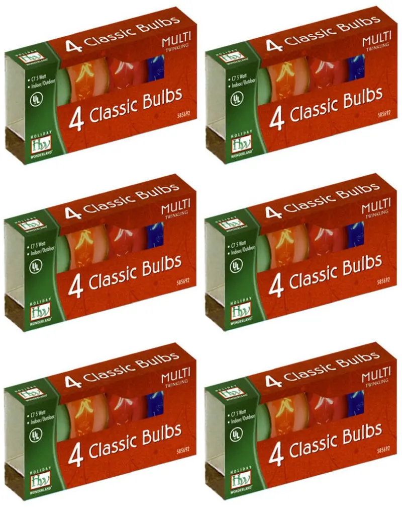 Holiday Wonderland 1047-88 4 Pack C7 Multi Transparent Twinkle Christmas Light Replacement Bulbs - Quantity Of 6 1