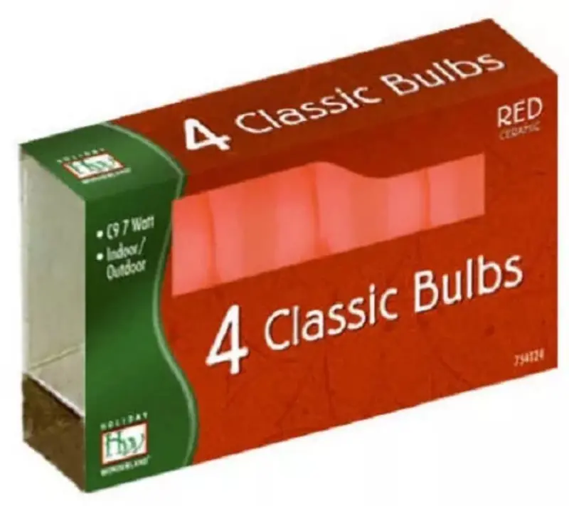 Holiday Wonderland 1094R-88 4-Count Pack Of C9 Red Ceramic Christmas Light Replacement Bulbs 1