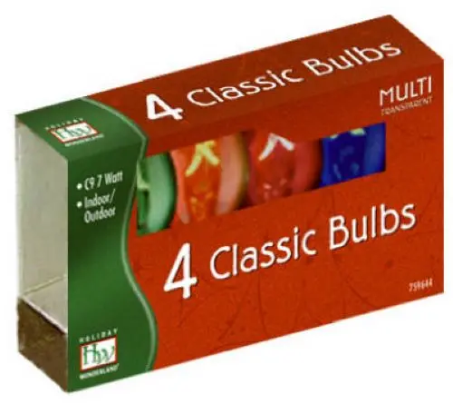 Holiday Wonderland 1095A-88 4-Pack Of C9 Ceramic Multi-Color Transparent Christmas Light Replacement Bulbs - Quantity Of 50 1
