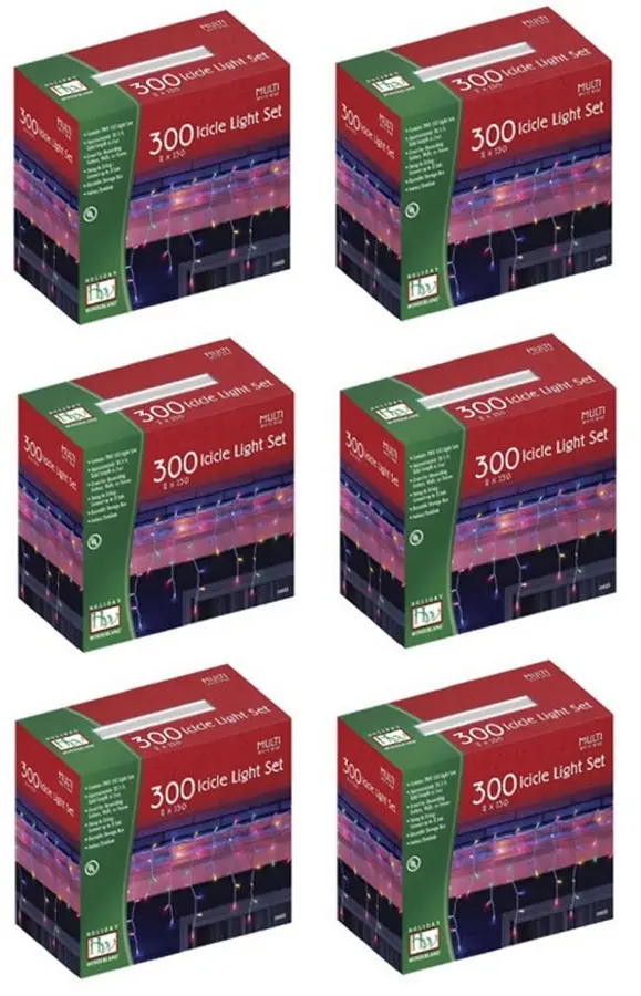 Holiday Wonderland 14089-88 300 Count Multi Color Icicle Christmas Light Sets - Quantity Of 6 1