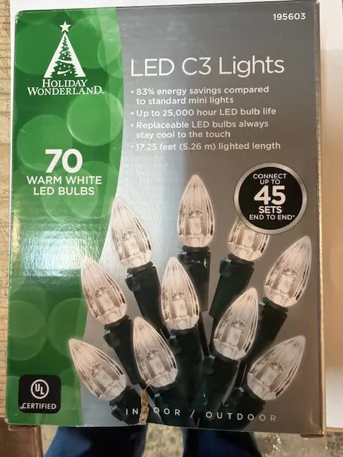 Holiday Wonderland 47696-88A Holiday Led 70-Light C3 Warm White Faceted Bulb String Light Set 1