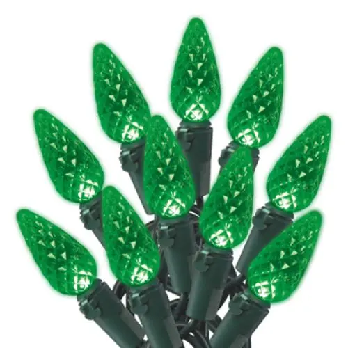 Holiday Wonderland 47875-88A Holiday Led 70-Light C6 Green Faceted Bulb String Light Set 1