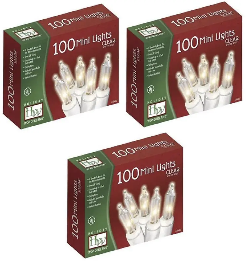 Holiday Wonderland 48600-88A 100 Count Clear Christmas Light Sets With White Cord - Quantity Of 3 1