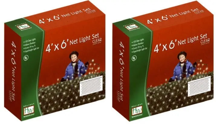Holiday Wonderland 48950-88 150 Light Count 4' X 6' Clear Net Christmas Lights - Quantity Of 2 1