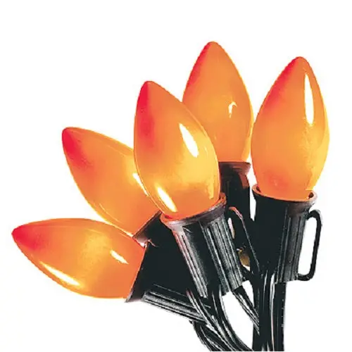 Inliten V32527 25 Light Count C9 Orange Ceramic Halloween Light Set With Black Wire - Quantity Of 12 1